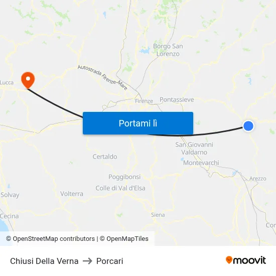Chiusi Della Verna to Porcari map
