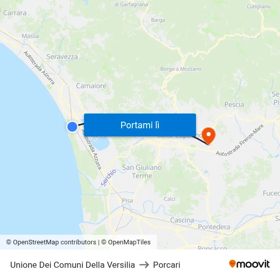 Unione Dei Comuni Della Versilia to Porcari map