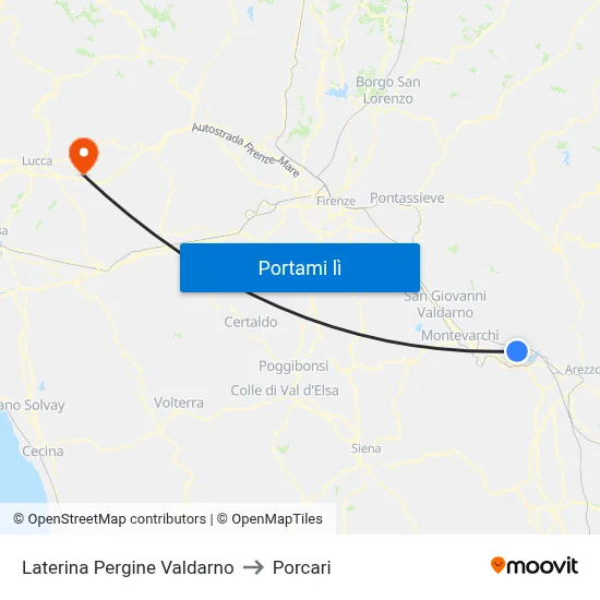 Laterina Pergine Valdarno to Porcari map