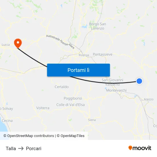Talla to Porcari map