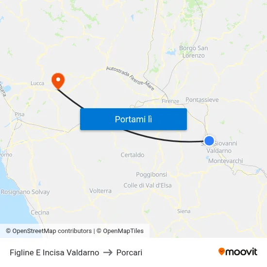 Figline E Incisa Valdarno to Porcari map
