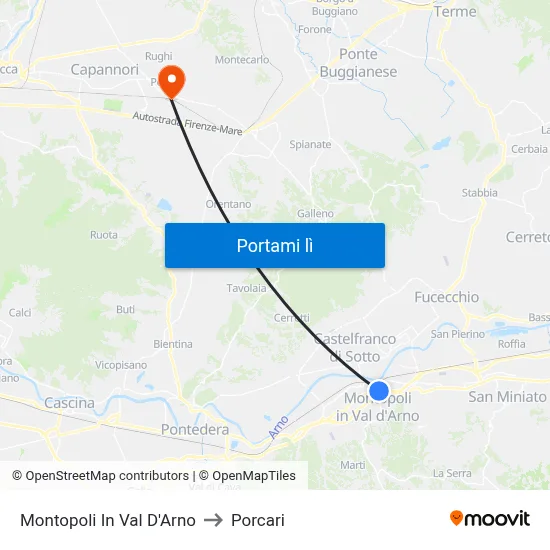 Montopoli In Val D'Arno to Porcari map