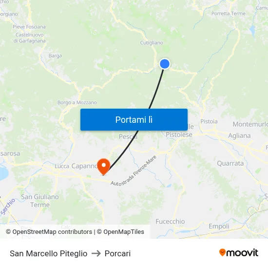 San Marcello Piteglio to Porcari map