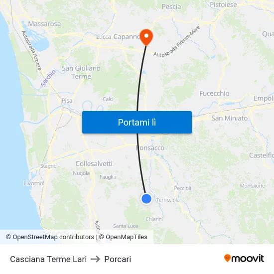 Casciana Terme Lari to Porcari map