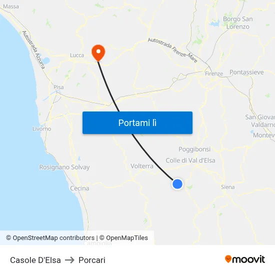 Casole D'Elsa to Porcari map