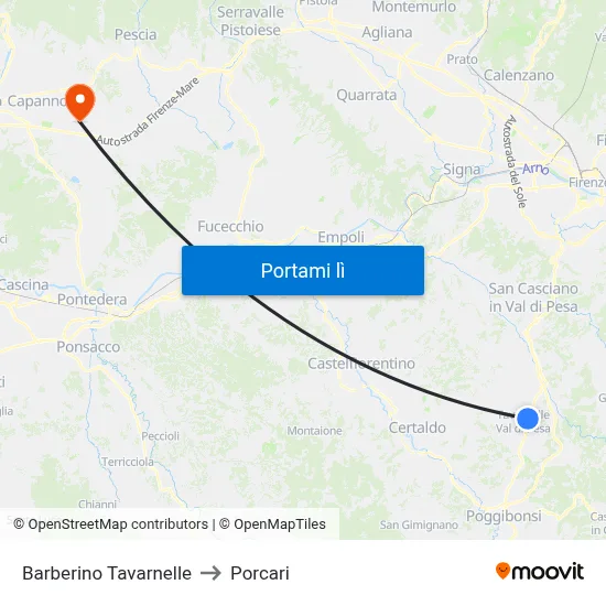 Barberino Tavarnelle to Porcari map