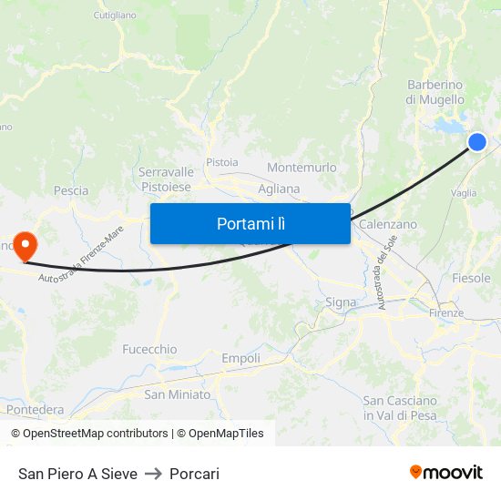 San Piero A Sieve to Porcari map
