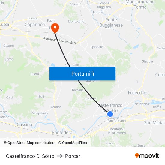 Castelfranco Di Sotto to Porcari map