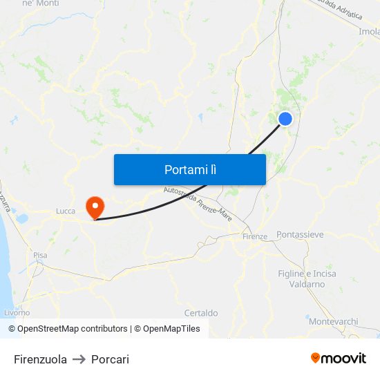 Firenzuola to Porcari map