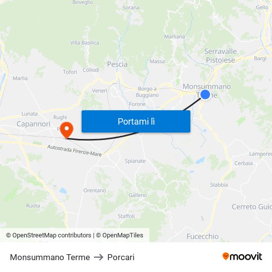 Monsummano Terme to Porcari map