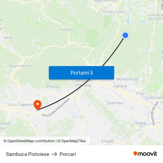 Sambuca Pistoiese to Porcari map