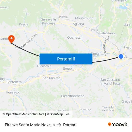 Firenze Santa Maria Novella to Porcari map
