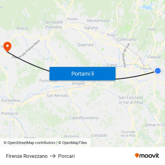 Firenze Rovezzano to Porcari map