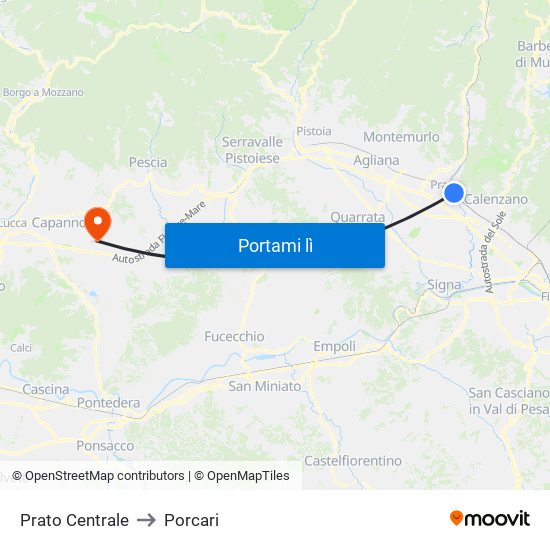 Prato Centrale to Porcari map