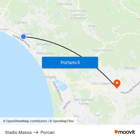 Stadio Massa to Porcari map
