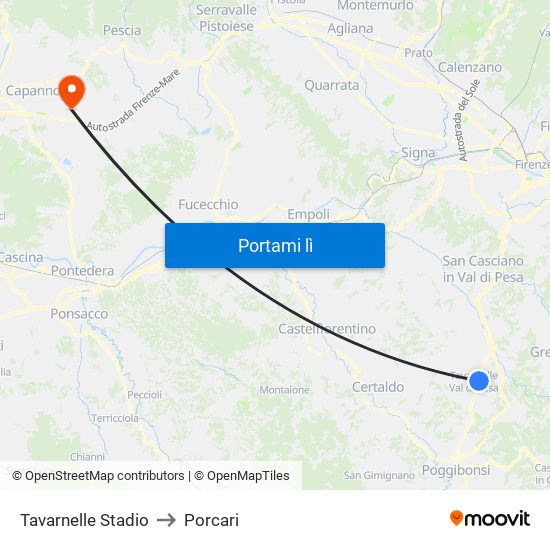 Tavarnelle Stadio to Porcari map