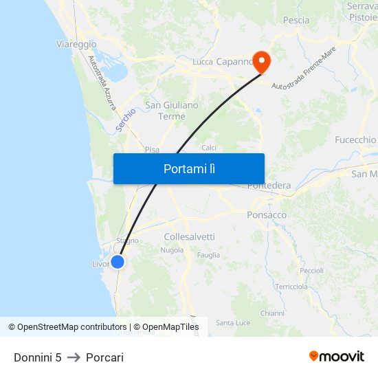 Donnini 5 to Porcari map