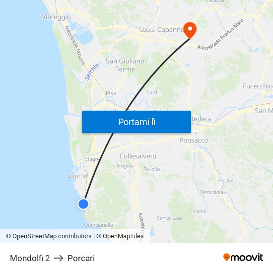 Mondolfi 2 to Porcari map