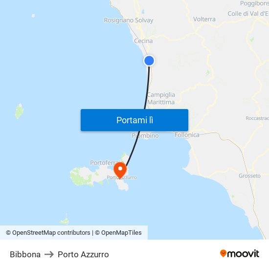 Bibbona to Porto Azzurro map