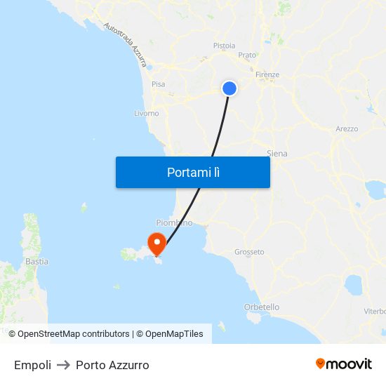 Empoli to Porto Azzurro map