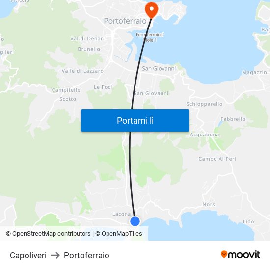 Capoliveri to Portoferraio map