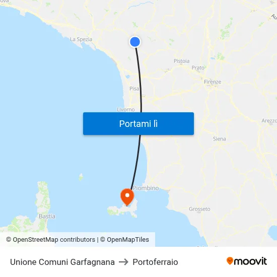 Unione Comuni Garfagnana to Portoferraio map