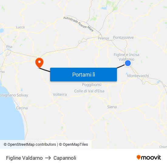 Figline Valdarno to Capannoli map