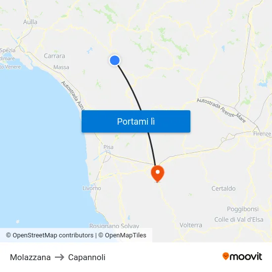 Molazzana to Capannoli map