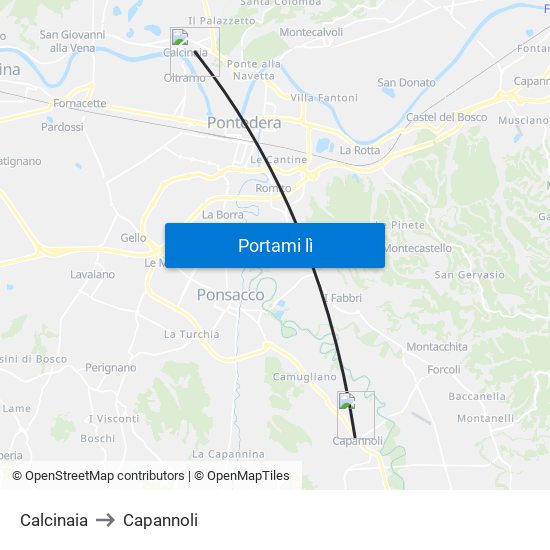 Calcinaia to Capannoli map