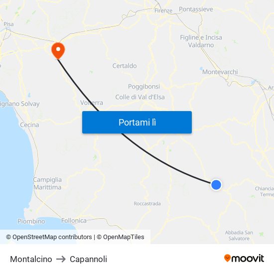 Montalcino to Capannoli map