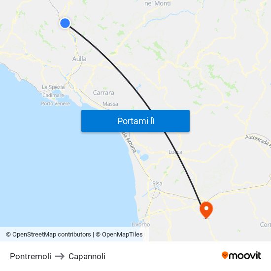 Pontremoli to Capannoli map