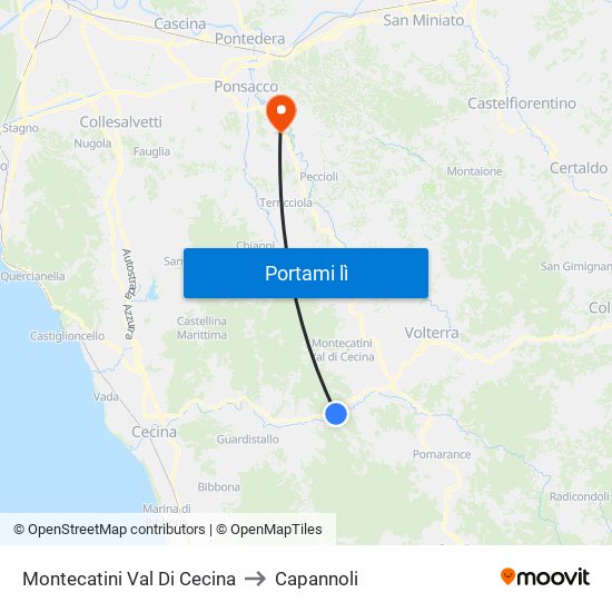 Montecatini Val Di Cecina to Capannoli map