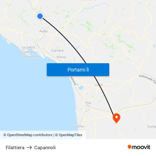 Filattiera to Capannoli map