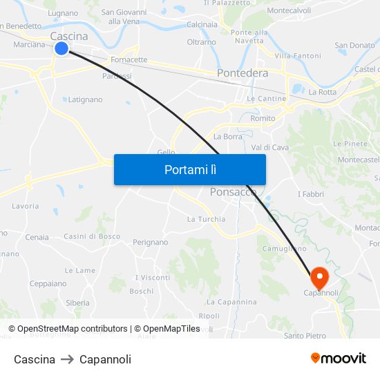 Cascina to Capannoli map