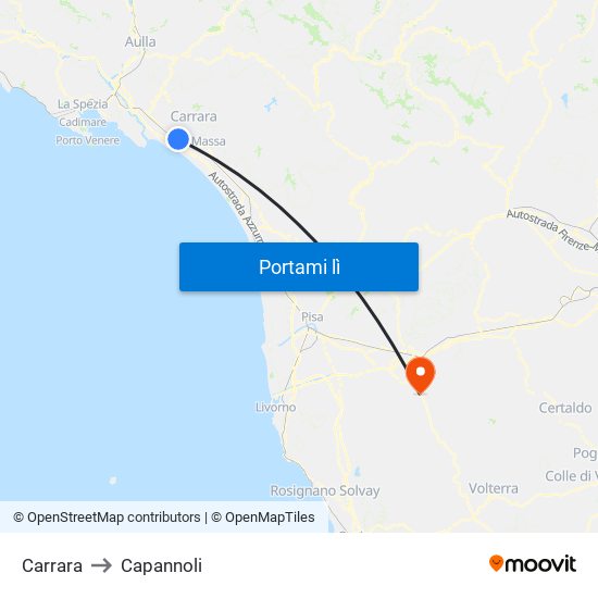 Carrara to Capannoli map