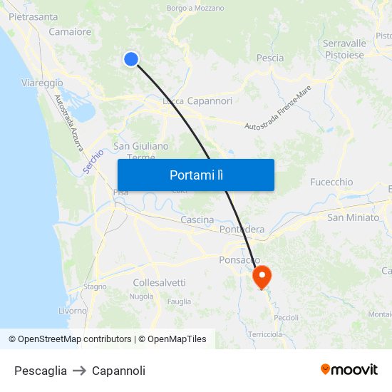 Pescaglia to Capannoli map