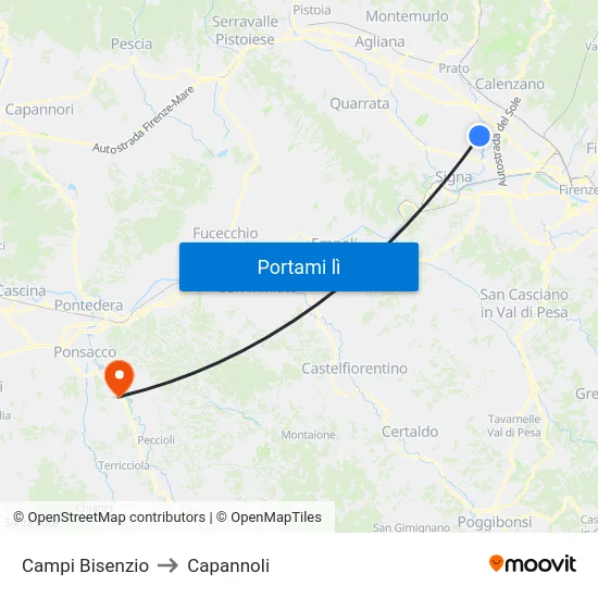 Campi Bisenzio to Capannoli map