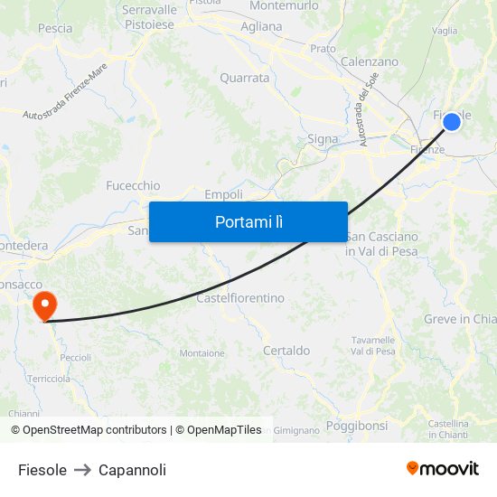 Fiesole to Capannoli map