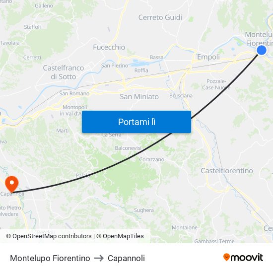 Montelupo Fiorentino to Capannoli map