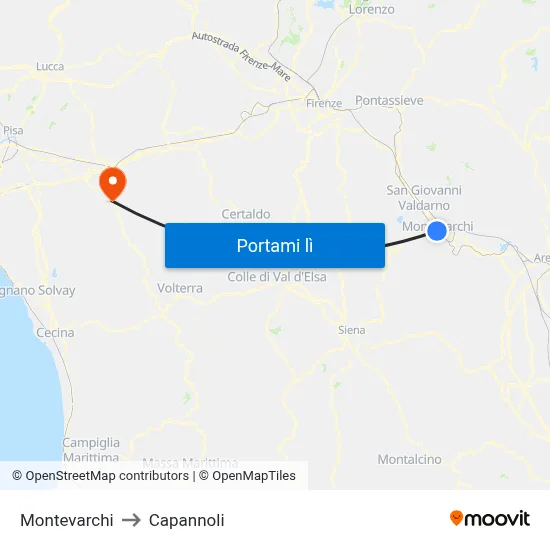 Montevarchi to Capannoli map