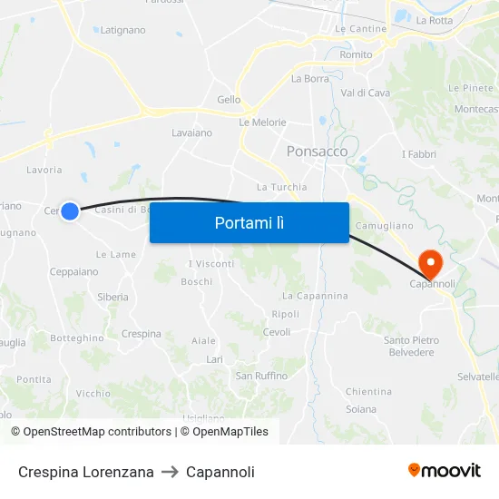 Crespina Lorenzana to Capannoli map