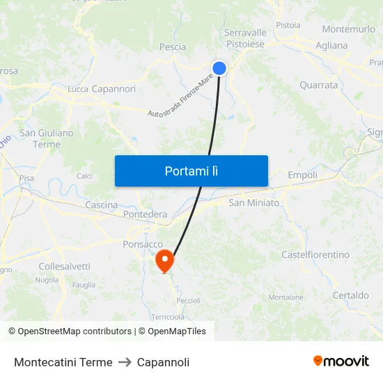 Montecatini Terme to Capannoli map