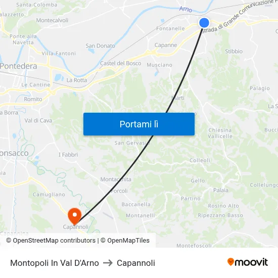 Montopoli In Val D'Arno to Capannoli map