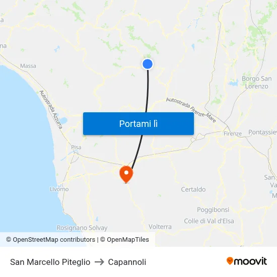 San Marcello Piteglio to Capannoli map
