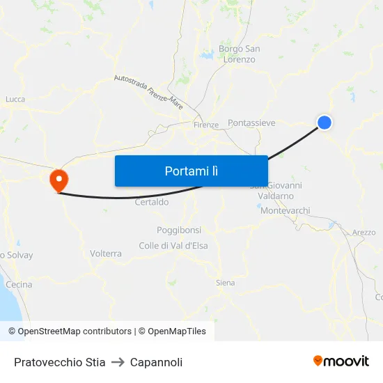 Pratovecchio Stia to Capannoli map