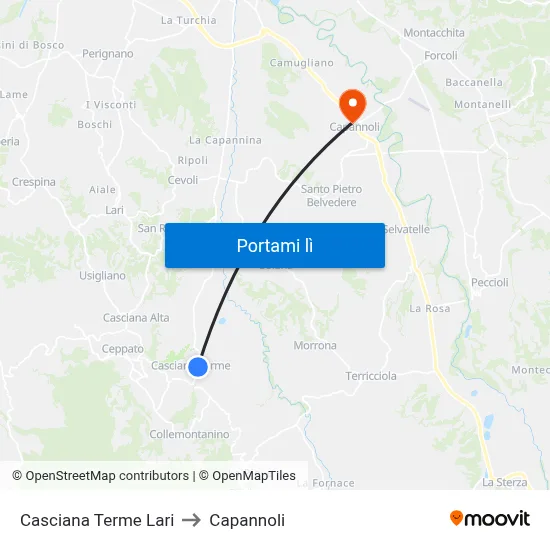 Casciana Terme Lari to Capannoli map