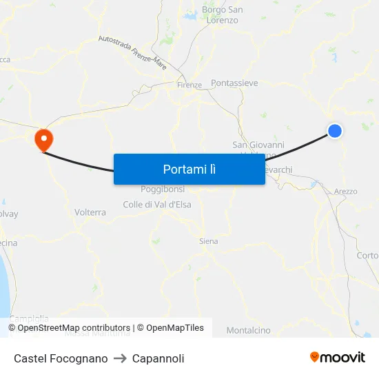 Castel Focognano to Capannoli map