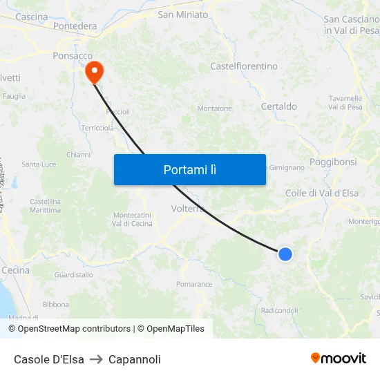Casole D'Elsa to Capannoli map
