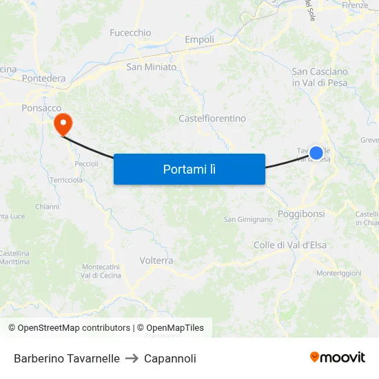 Barberino Tavarnelle to Capannoli map