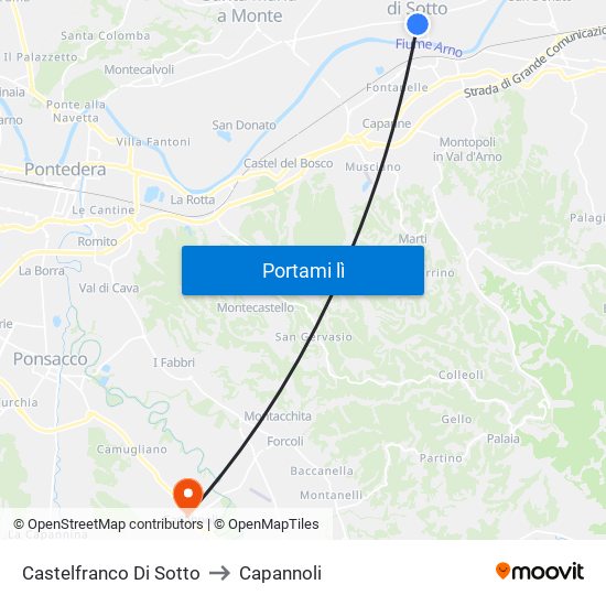 Castelfranco Di Sotto to Capannoli map